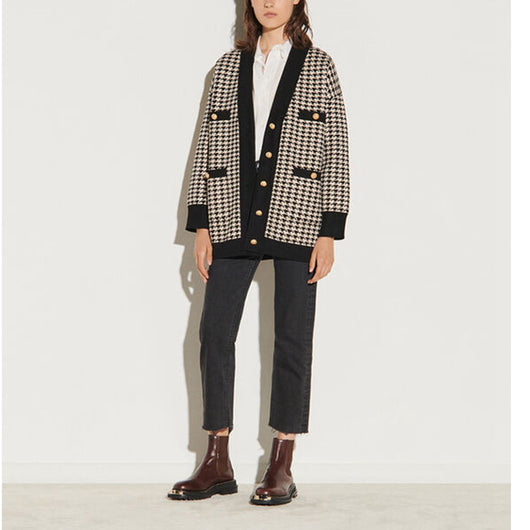 Cardigan Tejido Suelto con Cuello V y Detalles en Contraste para Mujer - Image 8