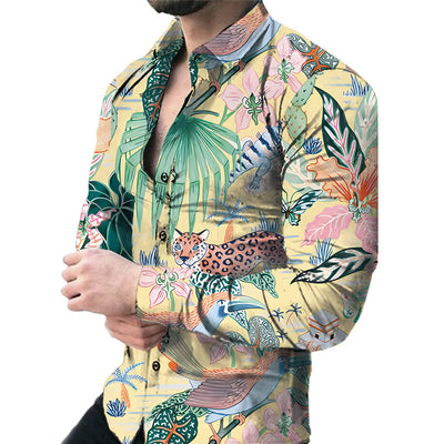 Camisa Casual de Manga Larga con Estampado Floral Grande para Hombre - Image 21