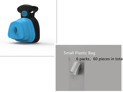 Blue and black foldable pet poop bag dispenser with an integrated scoop, ideal for travel and outdoor use. - Image 11