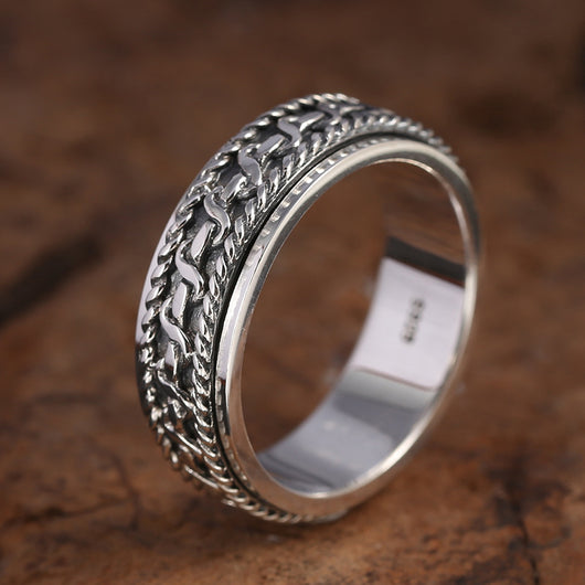 Anillo de Plata Tailandesa Vintage con Cuerda de Cáñamo - Image 3