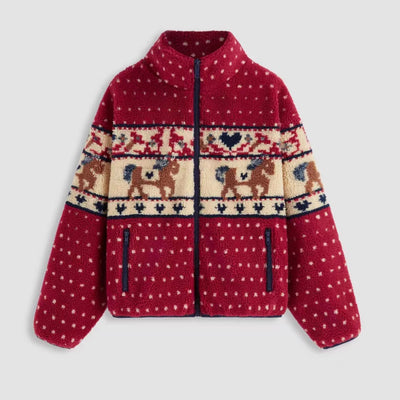 Abrigo de Lana con Cierre y Bolsillos - Diseño Navideño Alce y Copos de Nieve