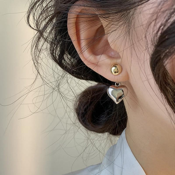 Aretes de Plata Esterlina Contraste 3D Amor Aguja Sensible
