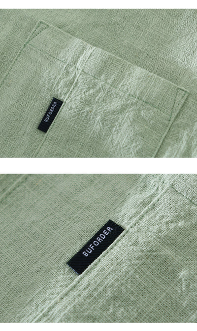 Camisa Casual de Algodón y Lino en Colores Sólidos - Image 14