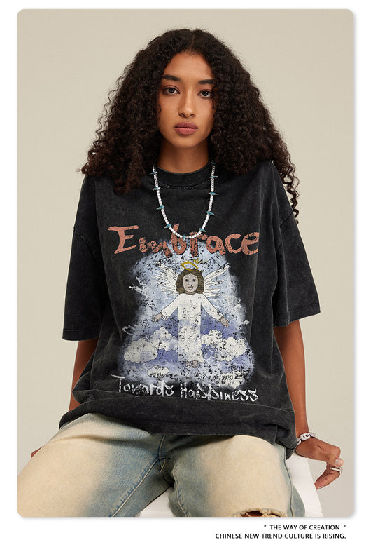 Camiseta Retro Suelta Estampada Manga Corta para Hombre - Image 25