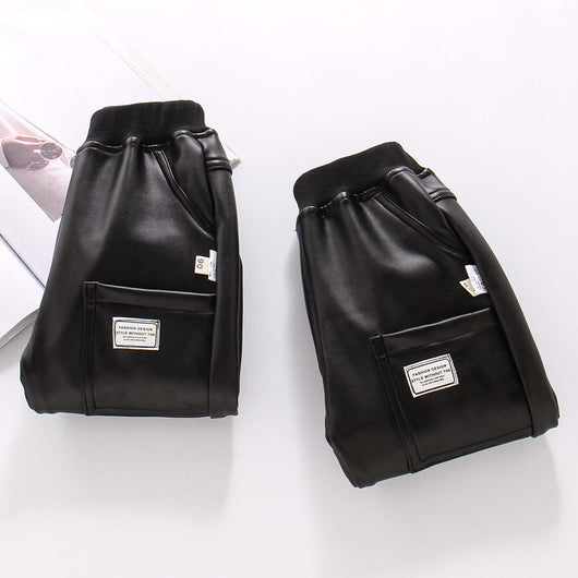 Pantalones de Cuero y Algodón para Niños - Otoño e Invierno - Image 5