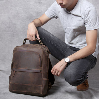 Mochila de Cuero Crazy Horse Estilo Retro para Hombre - Image 3