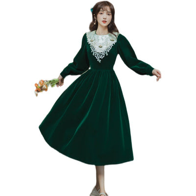 Vestido Vintage de Terciopelo Liso para Mujer - Image 10