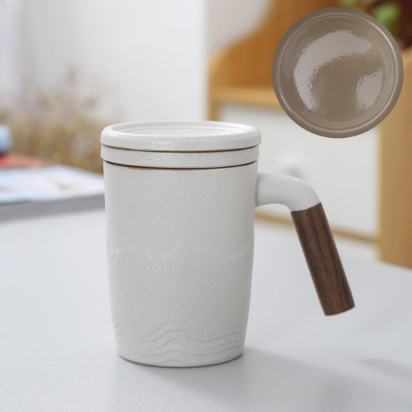 Taza Infusora de Cerámica con Tapa y Asa de Madera