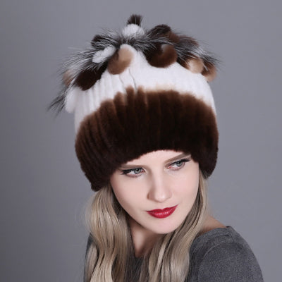 Gorro Tejido de Piel de Conejo Rex para Mujer - Image 29