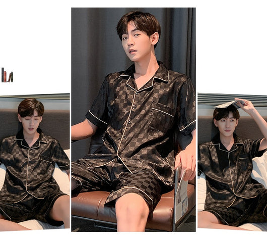 Pijama Hombre Verano Seda Hielo Talla Grande Manga Corta Jacquard Suave - Image 16