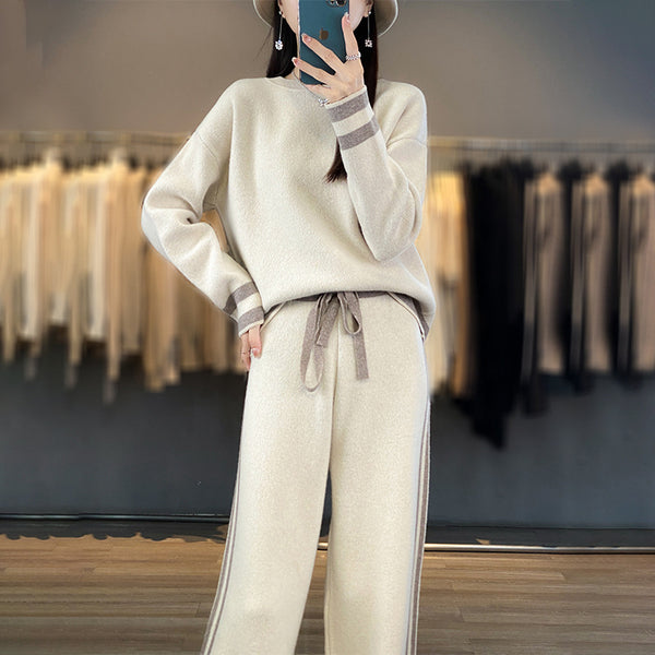 Conjunto de Pantalón Ancho y Suéter Tejido en Lana - Estilo Casual Relajado - Image 6