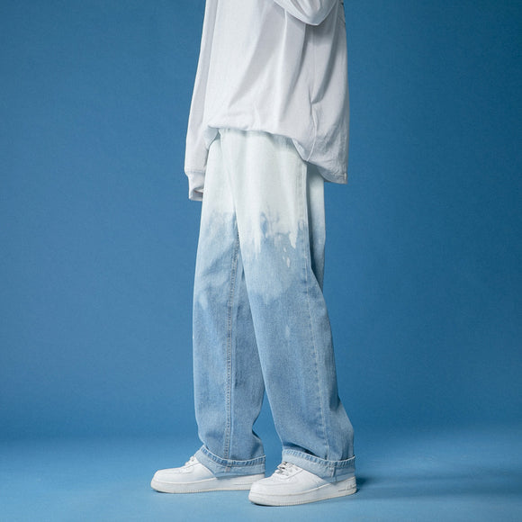 Pantalones Denim Tie-dye Degradado Pierna Ancha para Hombre
