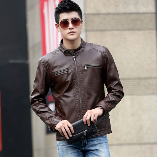 Chaqueta de Cuero PU Coreana Ajustada Cuello Mao - Image 12