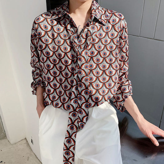 Camisa Hombre Estampado Plumas de Pavo Real - Image 2
