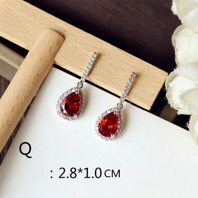 Aretes Largos de Novia con Rubí Rojo Paloma Talla Cuadrada Redonda - Image 25