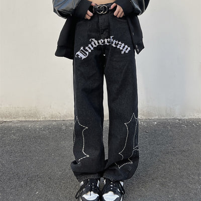 Jeans con Bordado de Letras Estilo Europeo y Americano