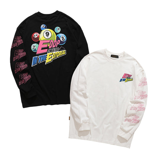 Playera Holgada de Manga Larga con Estampado de Billar para Hombre y Mujer