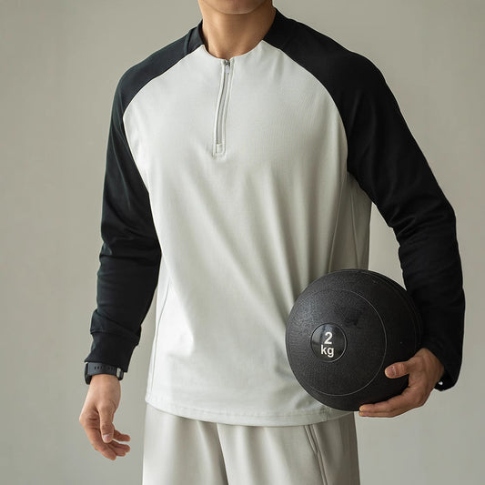 Playera Manga Larga con Cierre y Contraste de Colores para Hombre