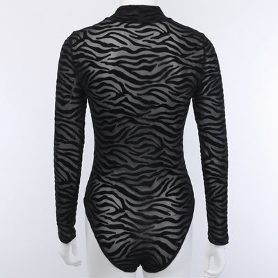 Blusa Rayada Irregular Mujer Manga Larga Semitransparente Ajustada - Image 11