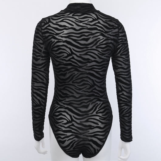 Blusa Rayada Irregular Mujer Manga Larga Semitransparente Ajustada - Image 11