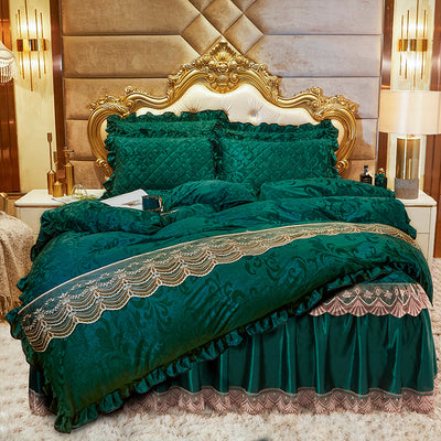 Juego de Cama Acolchado con Volante de Encaje y Terciopelo - Image 2