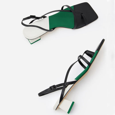 Sandalias Planas de Verano con Tacón Cuadrado y Diseño Bicolor - Image 11