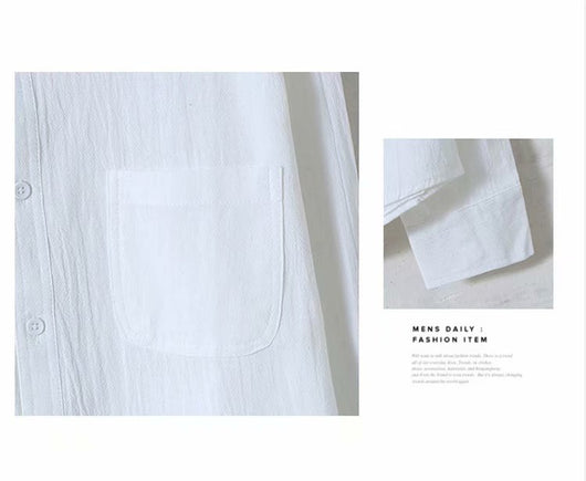 Camisa de Lino Suelta Manga Larga Cuello Redondo para Hombre - Image 12