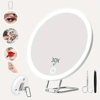 Espejo de Maquillaje Giratorio con Luz LED Recargable y Soporte - Image 13