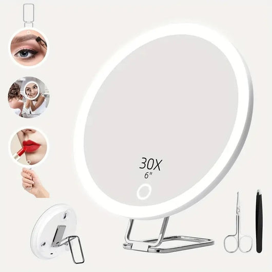 Espejo de Maquillaje Giratorio con Luz LED Recargable y Soporte - Image 13