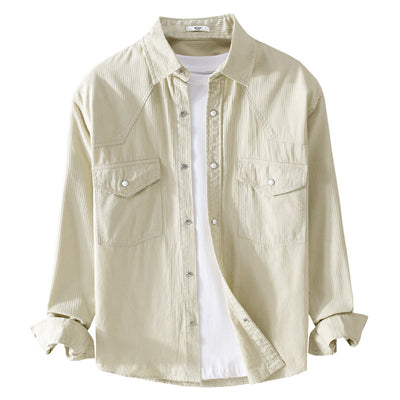Camisa Suelta Retro de Hombre en Colores Sólidos - Image 5