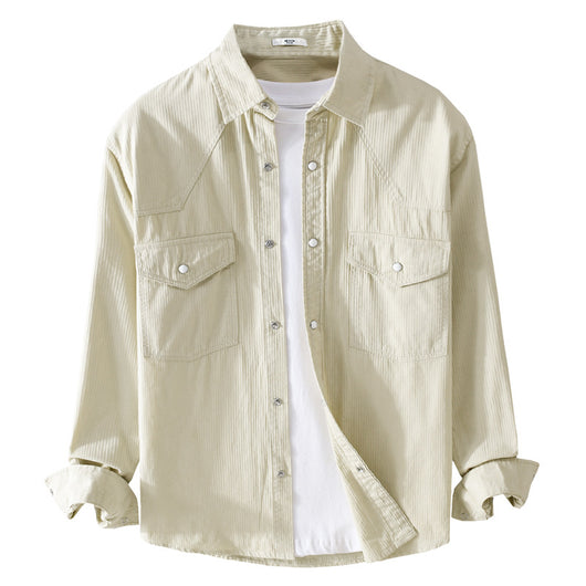 Camisa Suelta Retro de Hombre en Colores Sólidos - Image 5