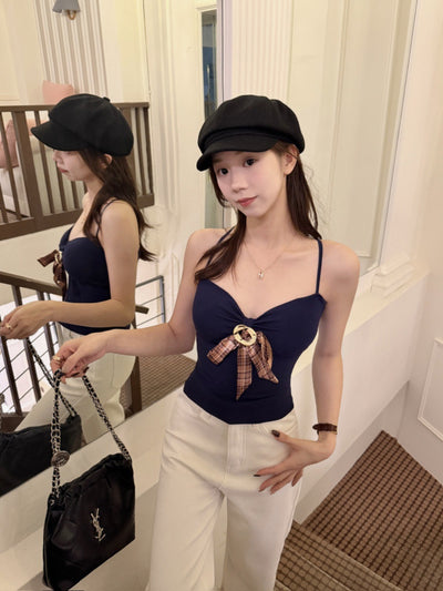 Camiseta Halter Ajustada con Lazo Decorativo para Mujer - Image 33