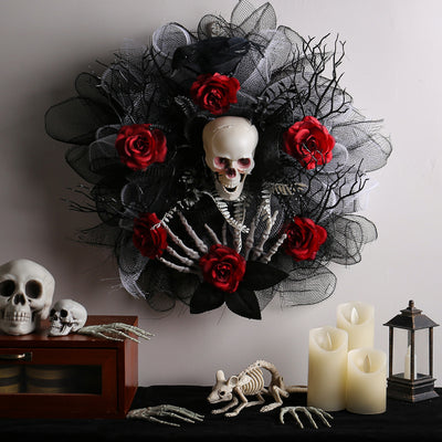 Guirnalda de Calaveras y Rosas Rojas Halloween para Puerta
