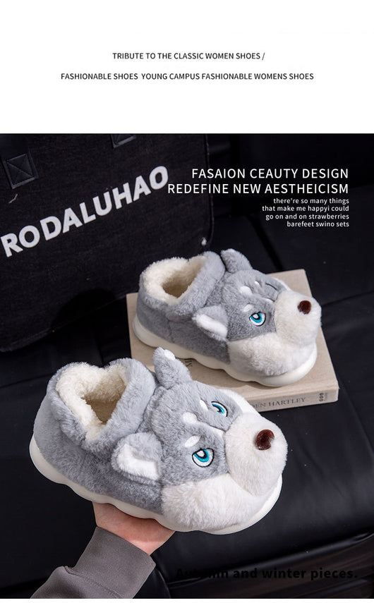 Pantuflas Husky Cartoon de Algodón Puro para Hombre - Cálidas y Cómodas para Invierno - Image 13
