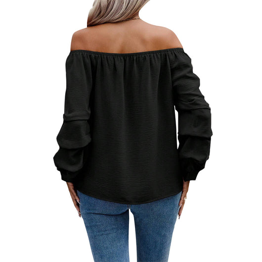 Blusa Elegante Hombros Descubiertos Manga Larga para Otoño e Invierno - Image 5