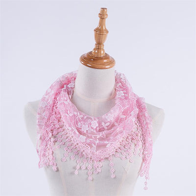 Pañuelo de Seda con Encaje Hueco y Rosa Quemada Triángulo - Image 5
