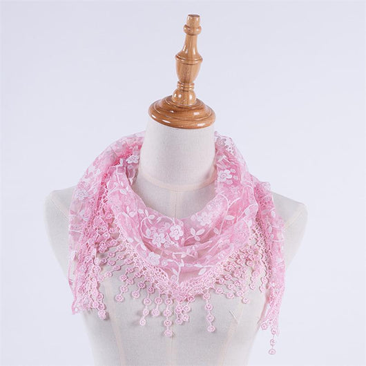 Pañuelo de Seda con Encaje Hueco y Rosa Quemada Triángulo - Image 5