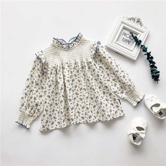 Blusa Vaquera Bebé Cuello de Encaje Floral Manga Larga