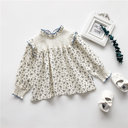 Blusa Vaquera Bebé Cuello de Encaje Floral Manga Larga