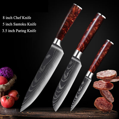 Juego de Cuchillos de Cocina Damascus con Mango de Resina Roja - Image 8