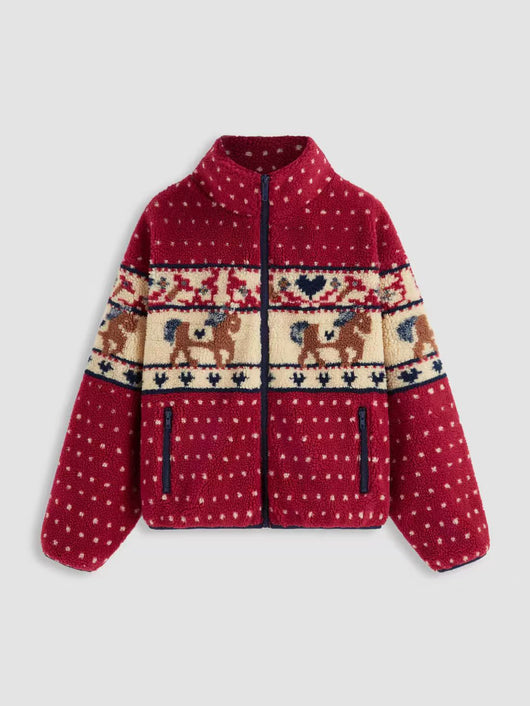 Abrigo de Lana con Cierre y Bolsillos - Diseño Navideño Alce y Copos de Nieve - Image 9