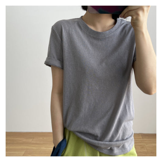 Playera Holgada de Algodón y Lino Manga Corta Cuello Redondo - Image 40