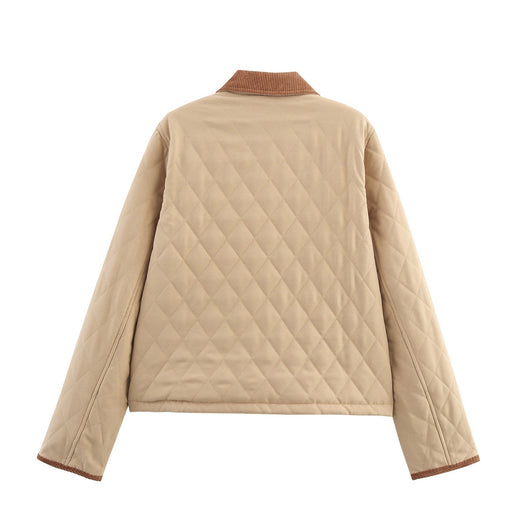 Chaqueta Corta de Algodón Cuello Solapa Diseño Cuadros Diamante Otoño Invierno - Image 15