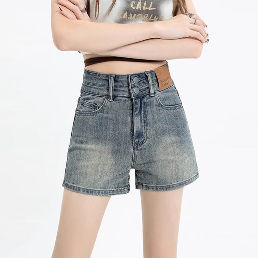 Short Denim Ajustado Cintura Alta Efecto Reductor Retro Vintage