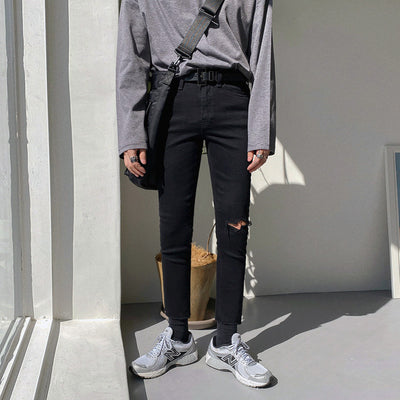 Pantalones Vaqueros Negros Rotos en la Rodilla para Hombre - Image 5