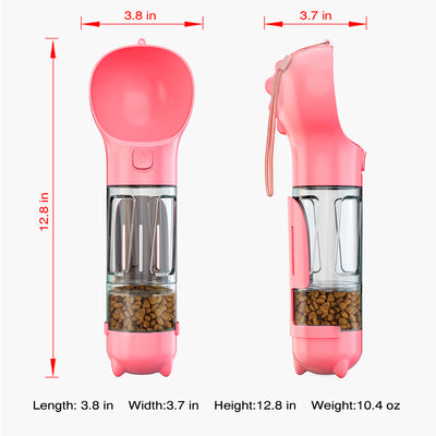 Four teal pet multi-functional water bottles, two with food boxes, in 300ml and 500ml sizes. - Image 15