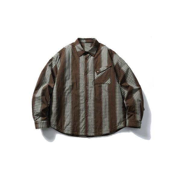 Camisa Acolchada de Algodón a Rayas con Detalles Desgastados