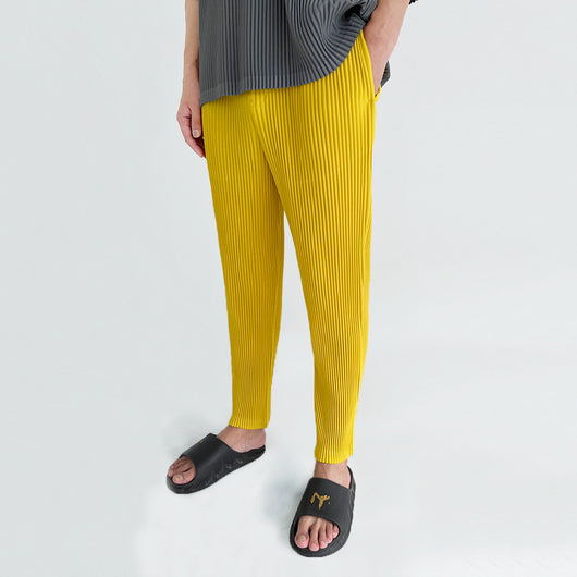 Pantalones Casuales de Hombre con Cintura Elástica y Pliegues - Colores Sólidos Verano