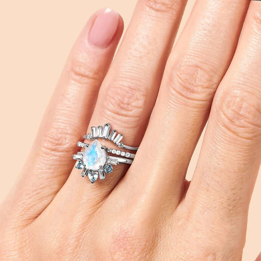 Anillo de Plata Esterlina con Piedra de Luna Gota de Agua Tres Capas para Mujer - Image 5