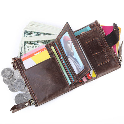 Billetera Antirobo de Cuero Genuino con Cierre Seguro - Cartera Multifuncional Vintage para Hombre - Image 5